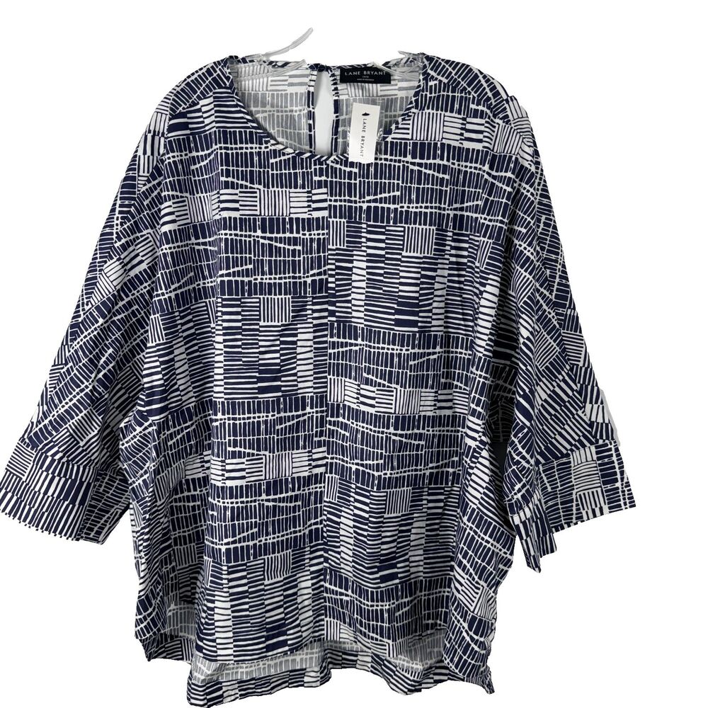 New Lane Bryant Plus Size 14/16 Navy Blue Geometric Abstract Print Blouse Artsy